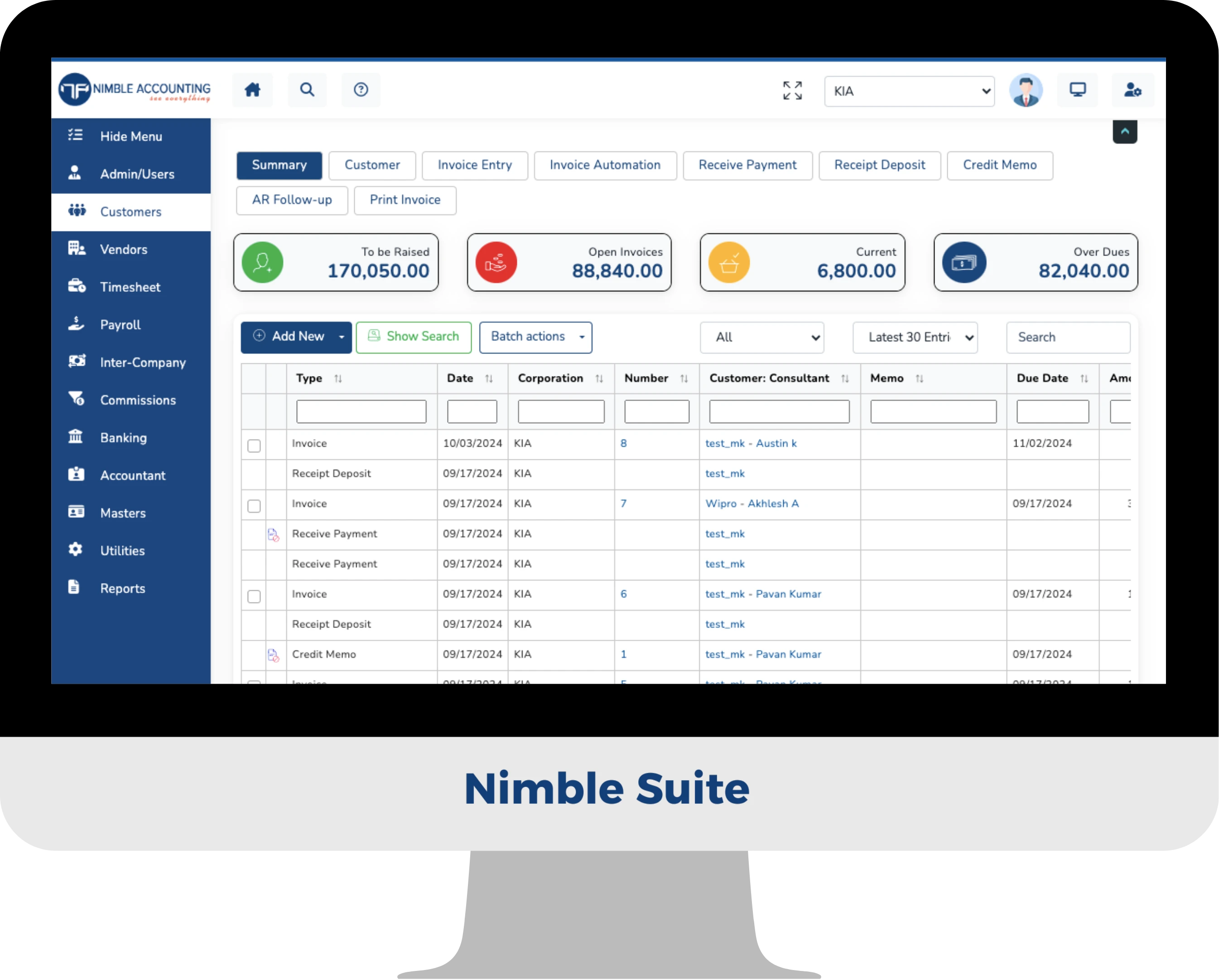 Dashboard nimble suites